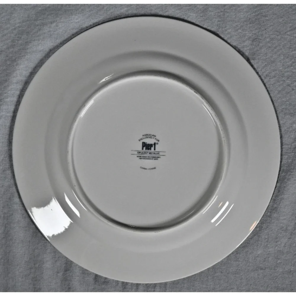 Pier 1 Opulent Metallic Dinner Plates Gold Silver Swirl Set of 4